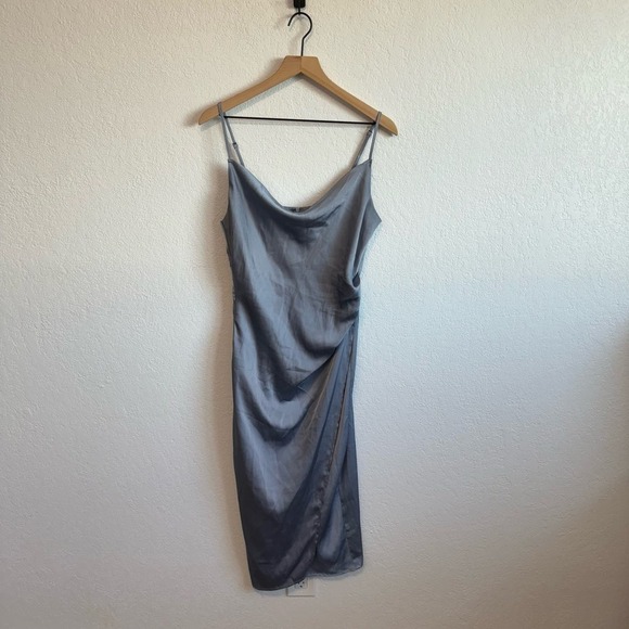 Isalis Sofia Cowl Neck Sleeveless Side-Slit Silky Slip Midi Dress Purple Gray L - Picture 2 of 10